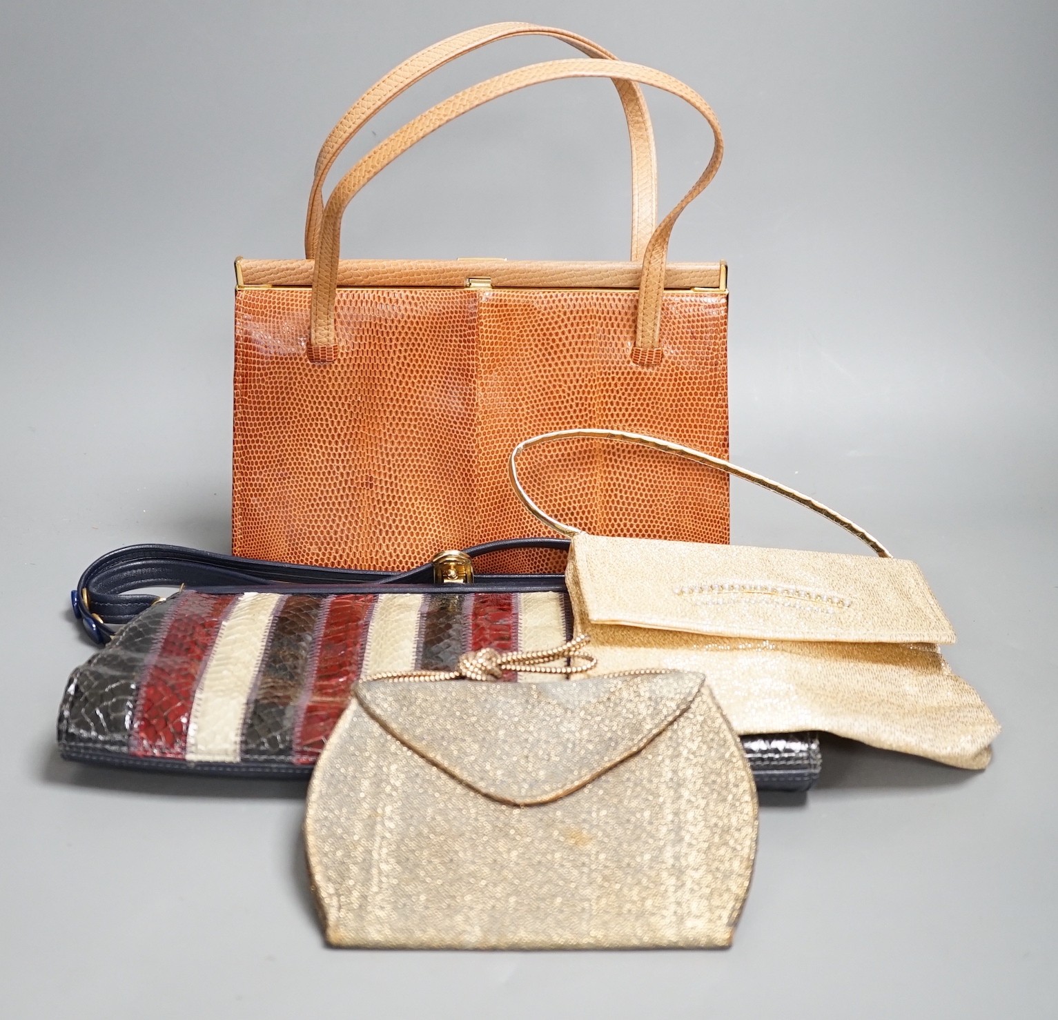 A quantity of collectables including handbags, scales, metal wares etc